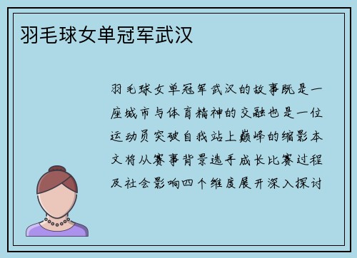 羽毛球女单冠军武汉